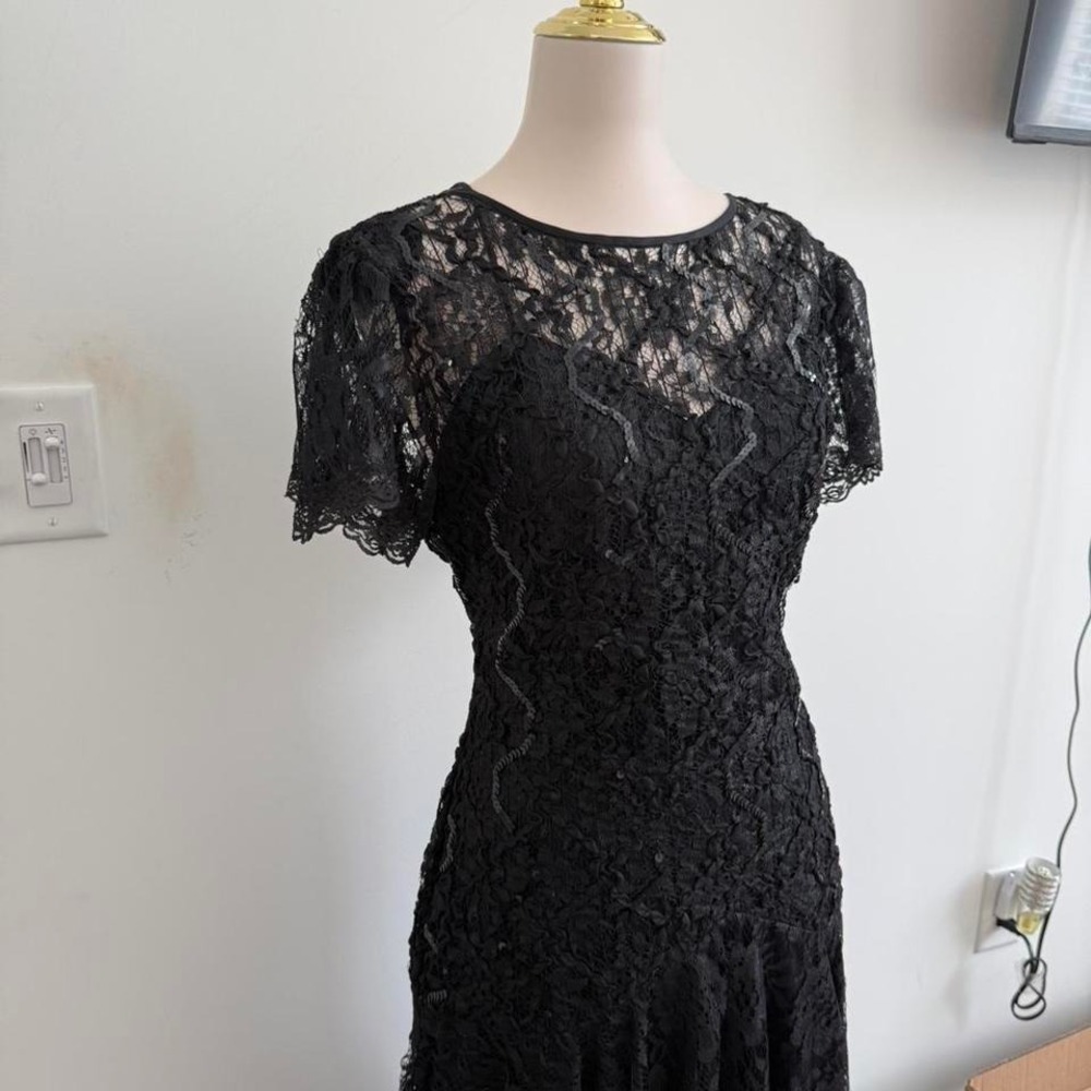 Vintage HW Collections Black Lace Sequin Midi Dress Size 10 - Picture 3 of 6